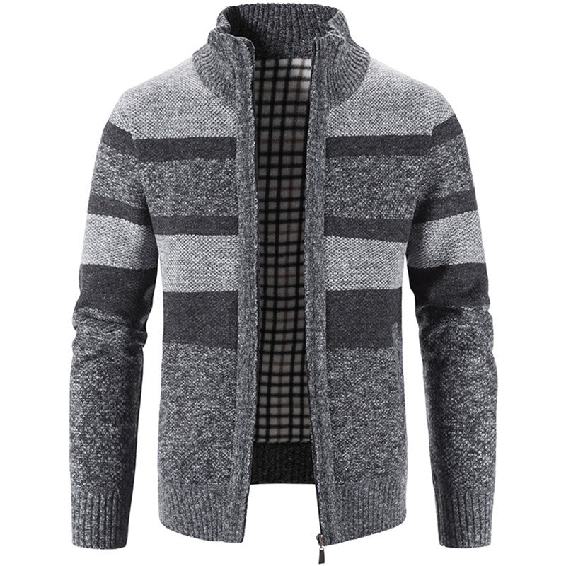 Herren Strickjacke Hochkragen Kontrastmuster Moderne