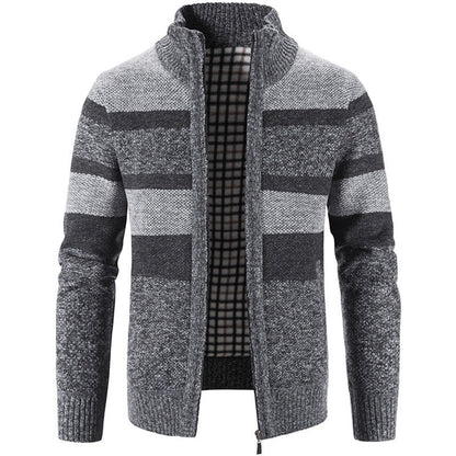 Herren Strickjacke Hochkragen Kontrastmuster Moderne