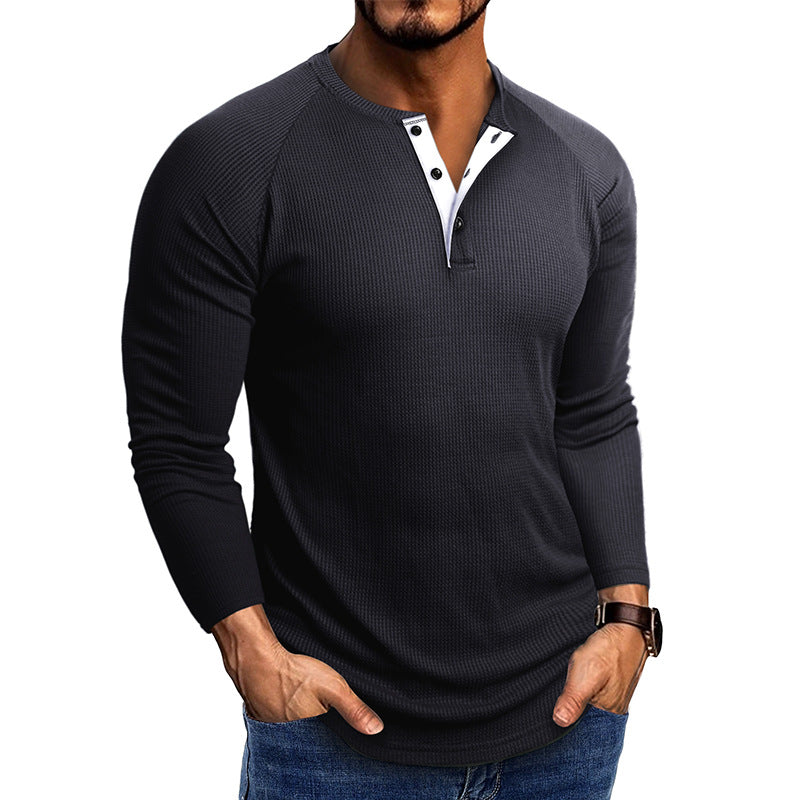 Herren Langarmshirt Modern mit Struktur Stoff und Knöpfen Elegant