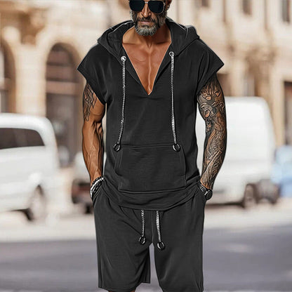 Herren Freizeit-Set mit Kapuzen-T-Shirt und Shorts Sportlich