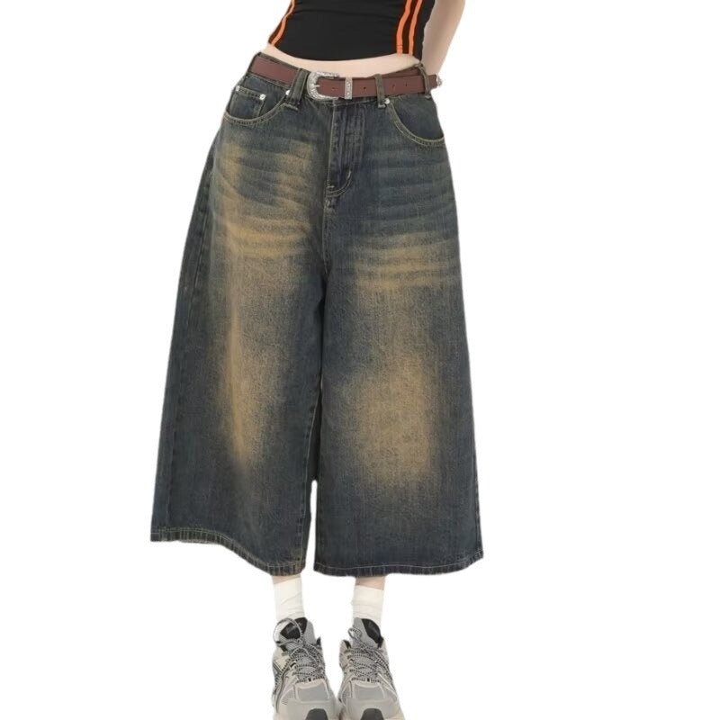 Herren Jeansshorts Lässig Weite Bein Hochwertig