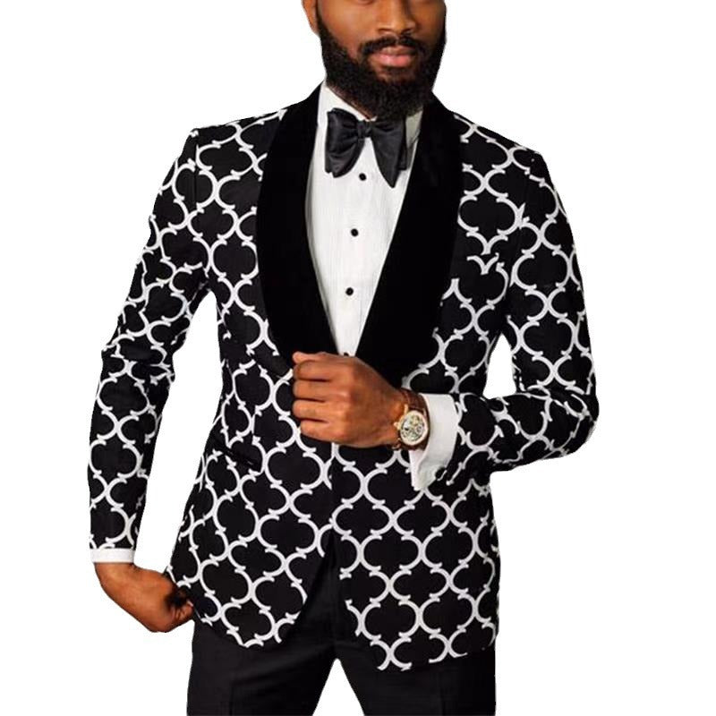 Herren Sakko Designer Modell Auffälliges Muster Elegant Schwarz