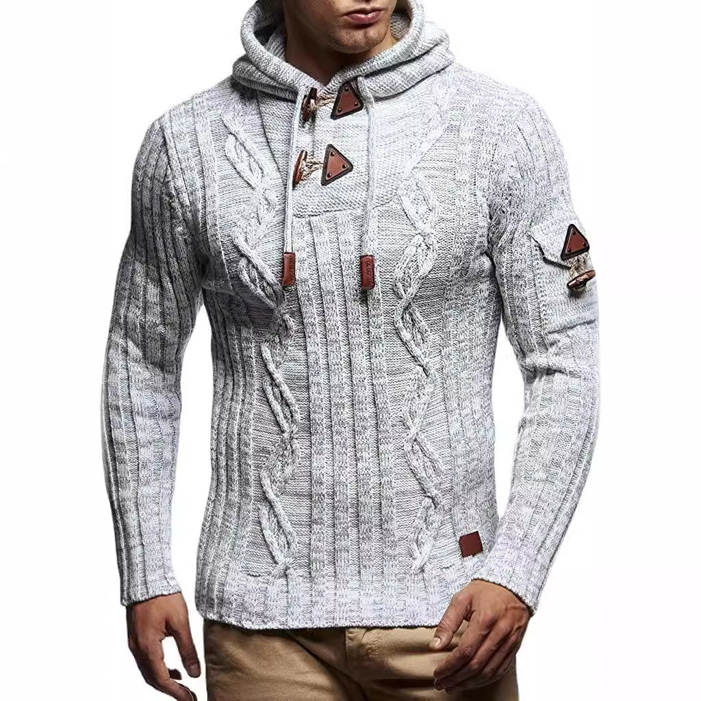 Herren Strickpullover Kapuze Hochwertig Warm