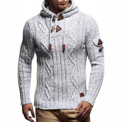 Herren Pullover Kapuze Grobstrick Modern Schnürdetail