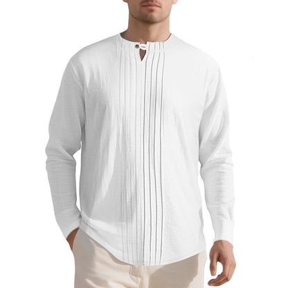 Herren Langarmshirt Modern Henley Ausschnitt Faltenstruktur