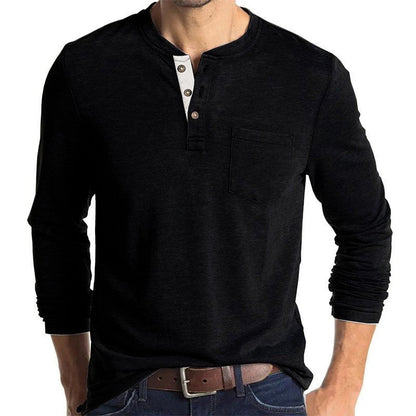 Herren Langarmshirt Modern mit Henleykragen und Brusttasche