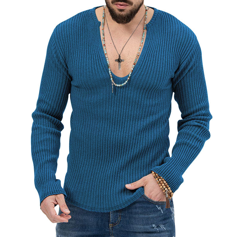 Herren Pullover Ripp V-Ausschnitt Strukturiert Modern