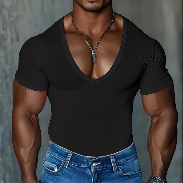 Herren T-Shirt V-Ausschnitt Figurbetont SlimFit Baumwolle Berlin