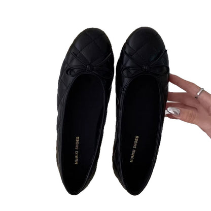 Damen Ballerinas Elegante Quilted Schleifen Detail Schwarz