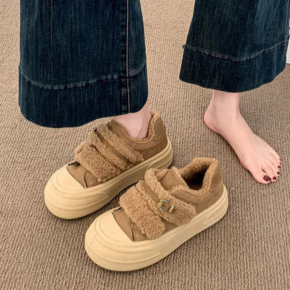 Damen Sneaker Fleece Weich Bequem mit Klettverschluss
