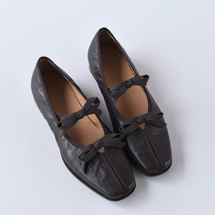 Damen Ballerinas Lederschuhe Elegante Schleife