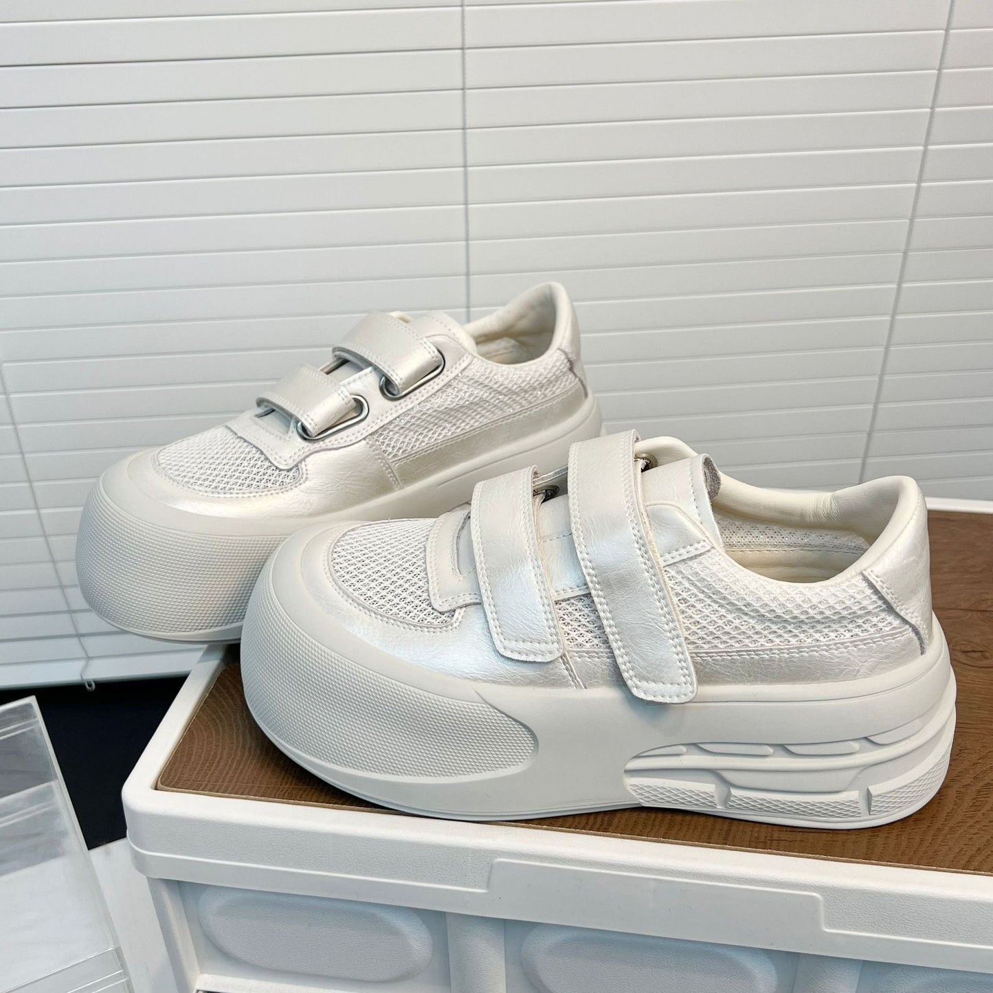 Damen Sneaker Sportlich Klettverschluss Weißen