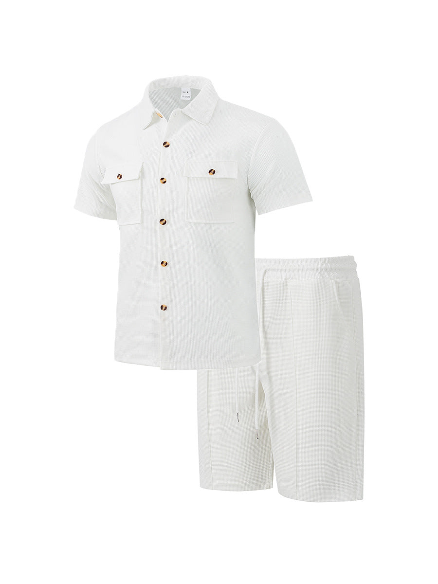 Herren Kurzarmhemd und elastische Shorts Set Sommer