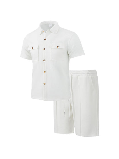 Herren Kurzarmhemd und elastische Shorts Set Sommer