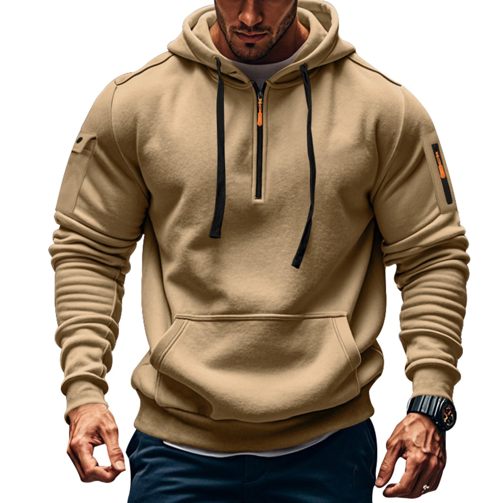 Herren Sport Hoodie Mit Reißverschluss Taschen Schwarz - BerlinGlamour