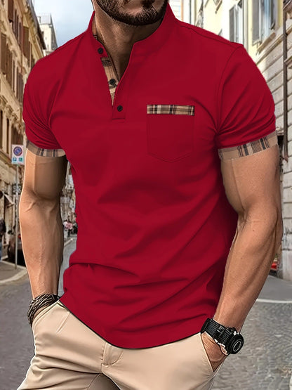 Herren Hemd Kurzarm Stehkragen Karomuster Modern