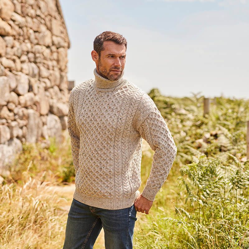 Herren Strickpullover Zopf Muster Hochkragen Modern