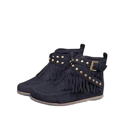 Damen Stiefeletten Mokassin Fransen Nieten Modern Schuhe