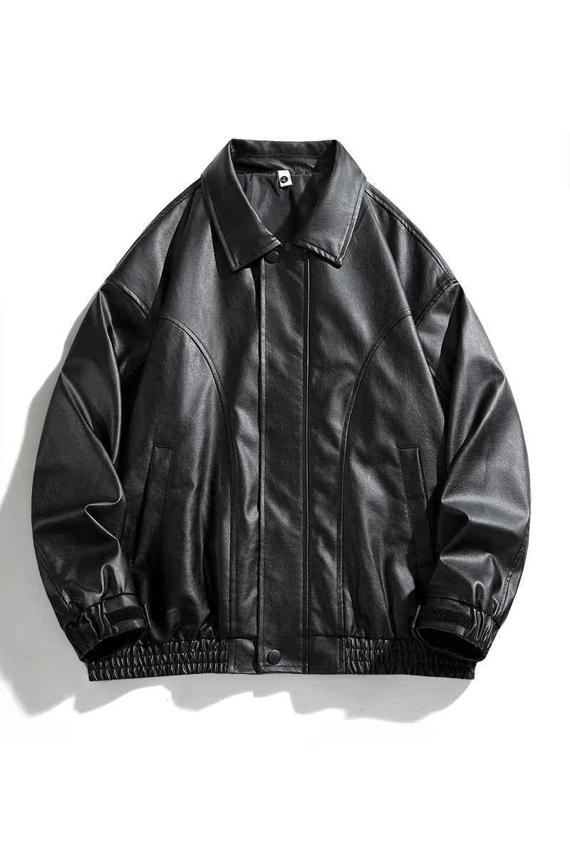 Herren Lederjacke Lässig Elastisch Schwarz