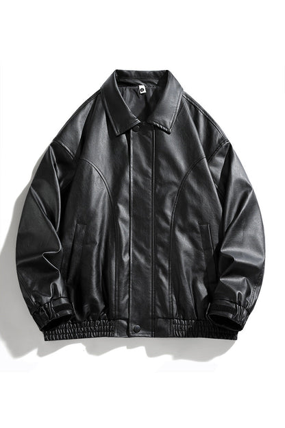 Herren Lederjacke Lässig Elastisch Schwarz
