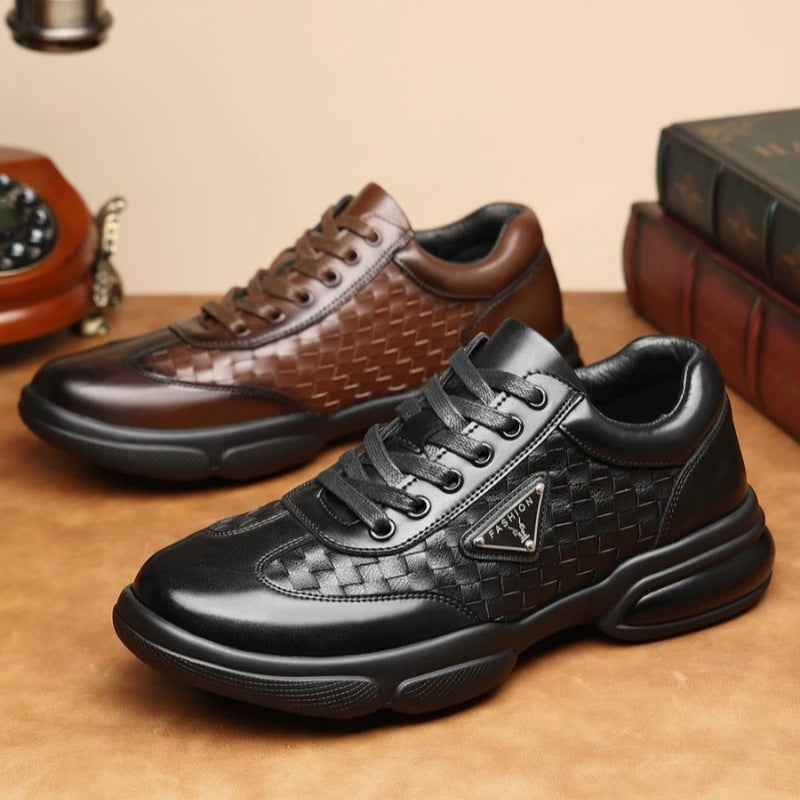 Herren Sneaker Leder Sportlich Geflochtene Details Modern