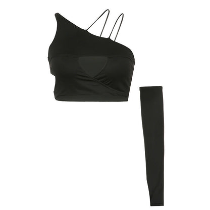 Damen Crop-Top Asymmetrisch Cut-Out Elegant Modern