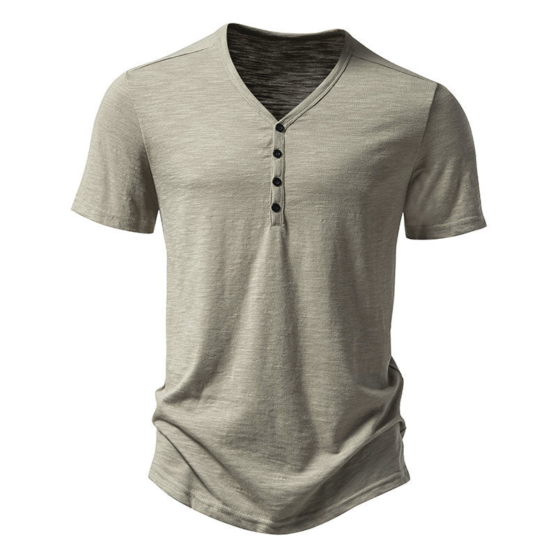 Herren Kurzarm-Shirt V-Ausschnitt Knopfleiste Modern