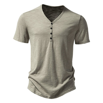 Herren Kurzarm-Shirt V-Ausschnitt Knopfleiste Modern
