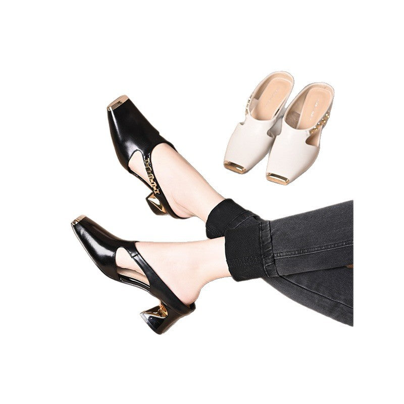 Damen Sling Pumps Hochhackig Glänzend Schwarz