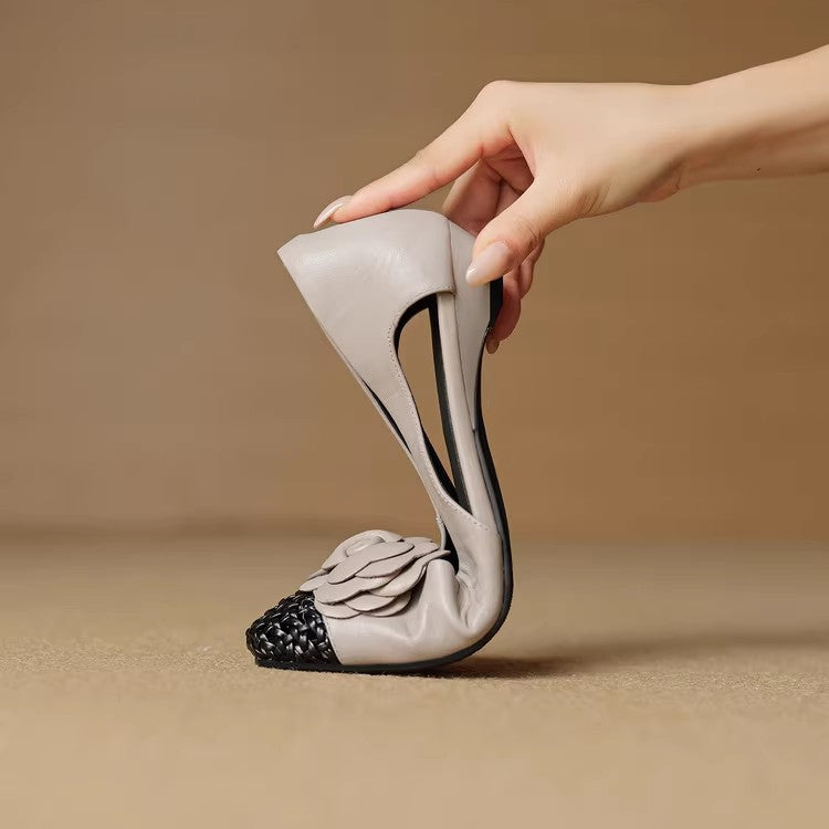 Damen Ballerina Schuhe Offen Fersen Floral Modisch