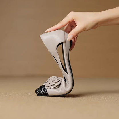 Damen Ballerina Schuhe Offen Fersen Floral Modisch