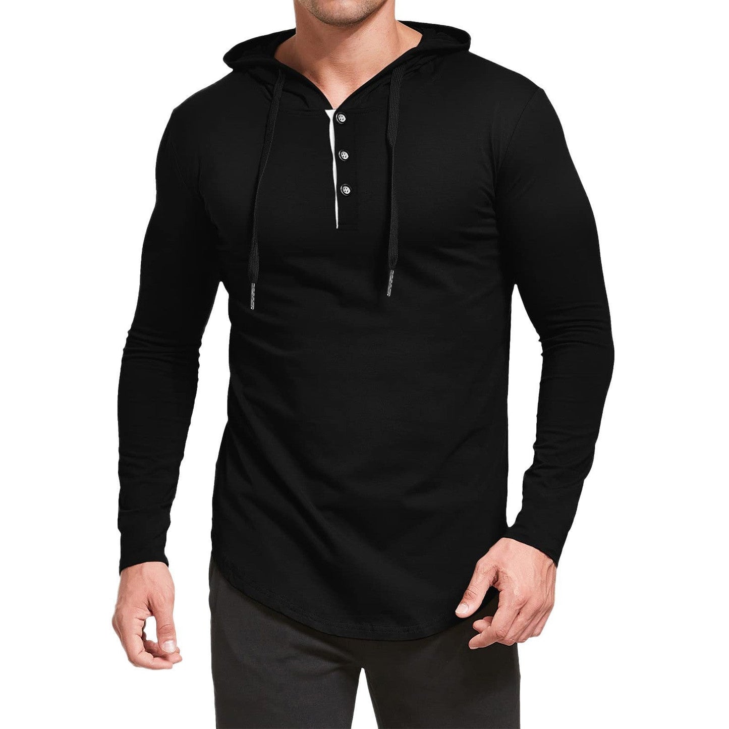Herren Hoodie Langarm mit Knopfleiste Trendig Größe XL