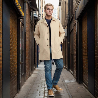 Herren Übergangsmantel Locker Geschnitten Elegant Beige - BerlinGlamour