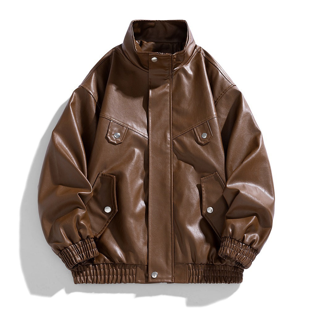 Herren Lederjacke Kunstleder Bequem Mit Taschen