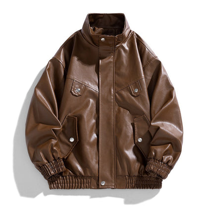 Herren Lederjacke Kunstleder Bequem Mit Taschen