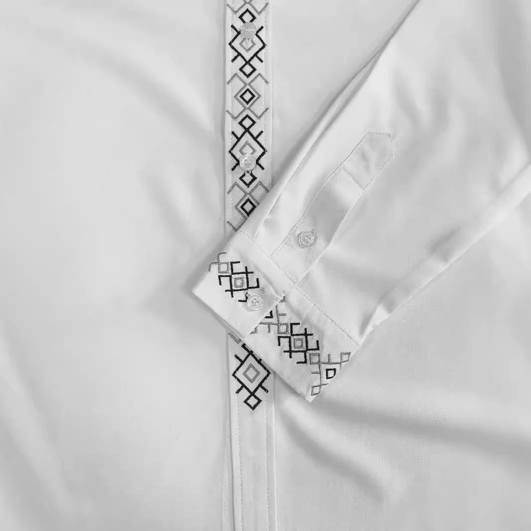 Elegantes Herren Langarmhemd mit besticktem Kragen Modern