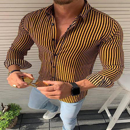 Elegantes Herren Langarmhemd Streifenmuster Business Style