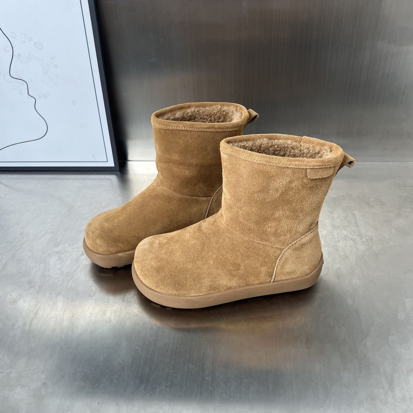 Damen Winterstiefel Weiches Wildleder Fleecegefüttert Warm