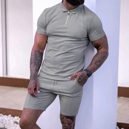 Herren Poloshirt Sportlich Reißverschluss mit passenden Shorts