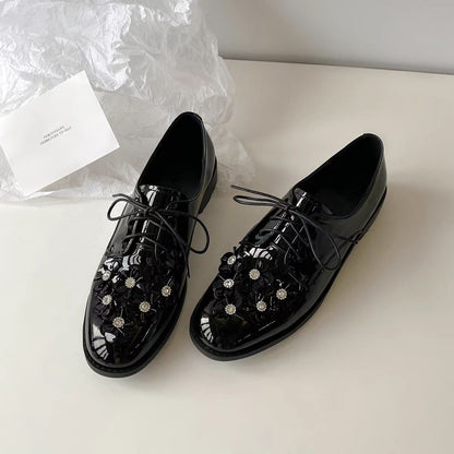 Damen Schnürschuhe Elegant Floral Lack Schuhe