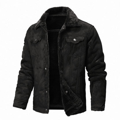 Lederjacke Herren Fleece Gefüttert Bikerjacke Schwarz