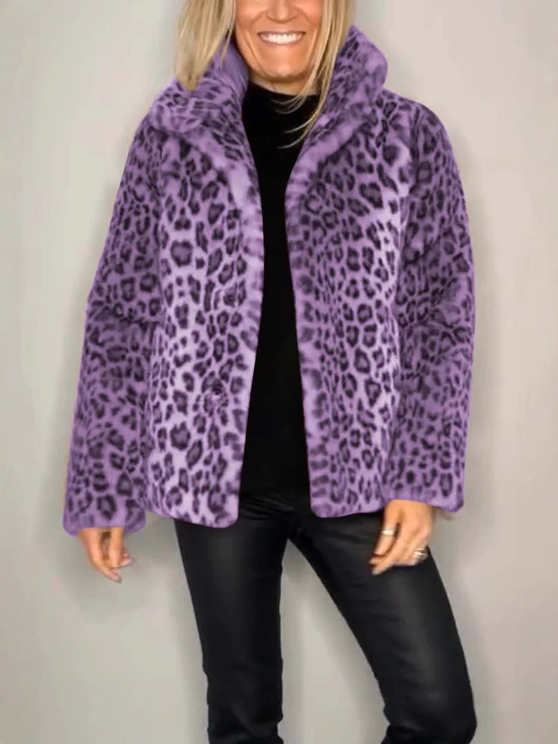Großer Faux-Fur-Mantel Tierdruck Übergröße Offen