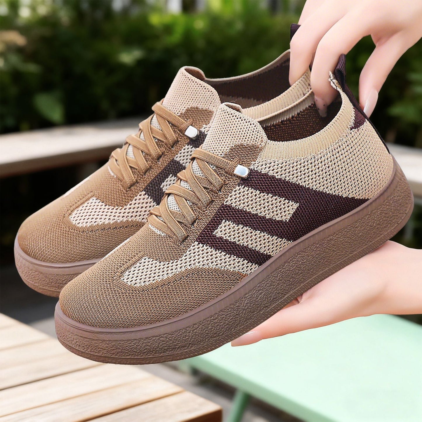 Damen Sneaker Bequem Plateau Atmungsaktiv