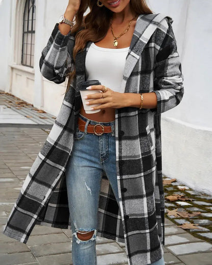Damen Mantel Karierter Modern Schnitt mit Taschen