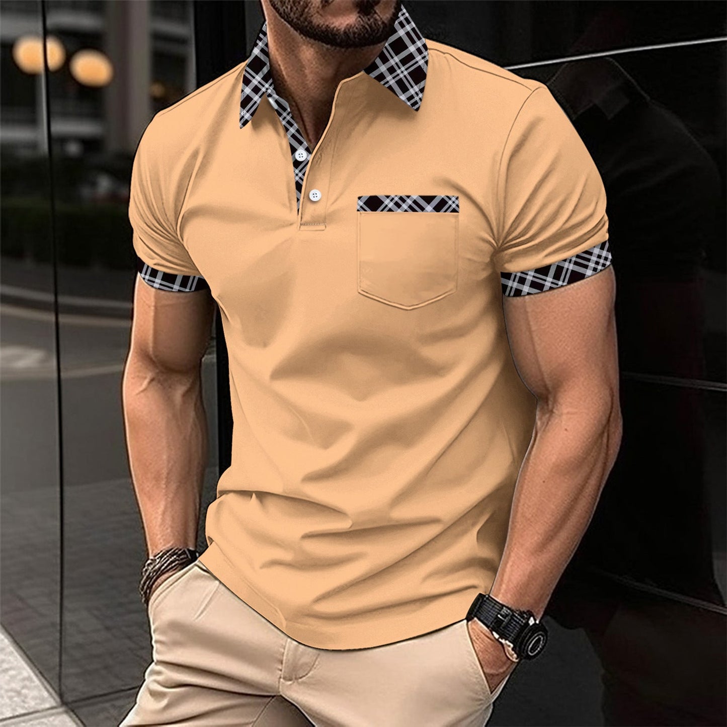 Herren Poloshirt Karomuster Komfort Schnitt Modern Berlin