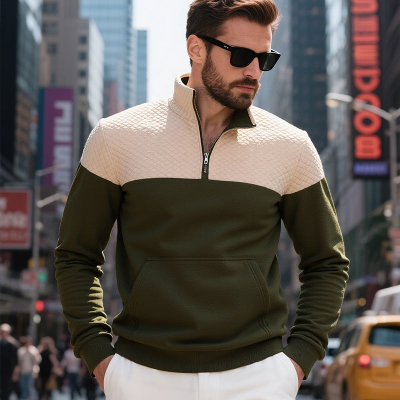Herren Stehkragenpullover Sportlich Strukturiert Reißverschluss