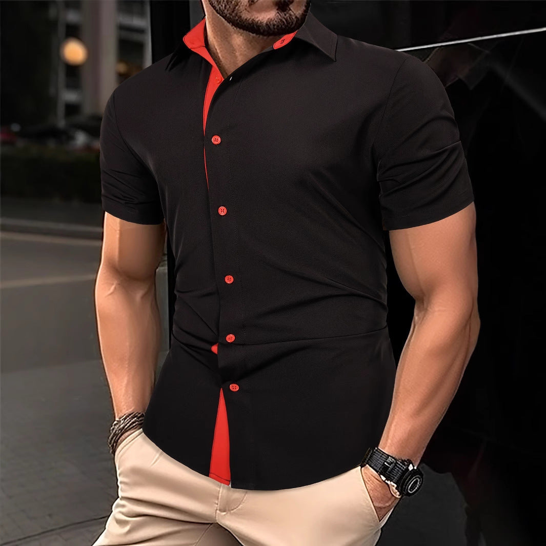 Herren Kurzarmhemd Modern Kontrastkragen Schick