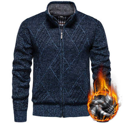 Herren Strickjacke Modern Stehkragen Zopfmuster