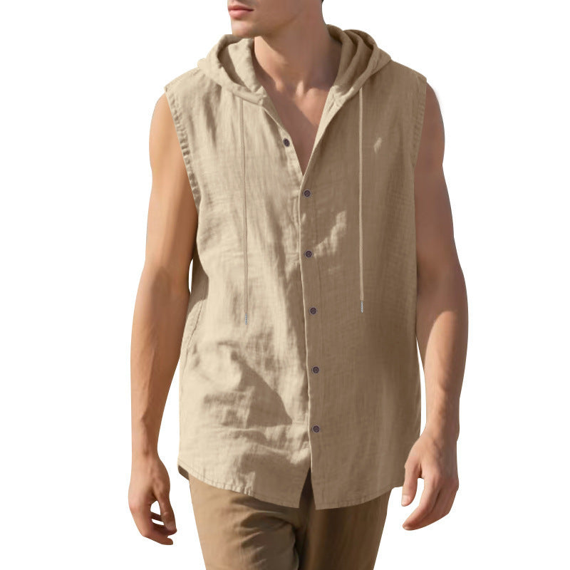 Herren Kapuzenshirt Ärmellos Lässig Mit Knöpfen