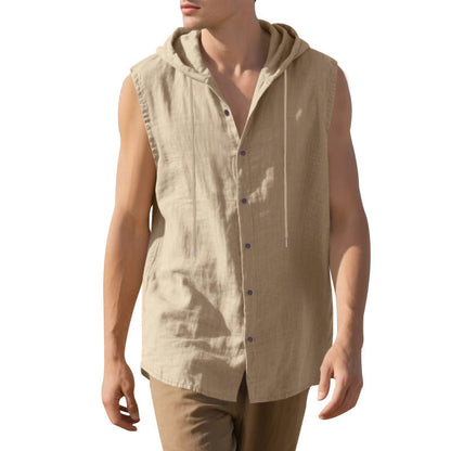 Herren Kapuzenshirt Ärmellos Lässig Mit Knöpfen